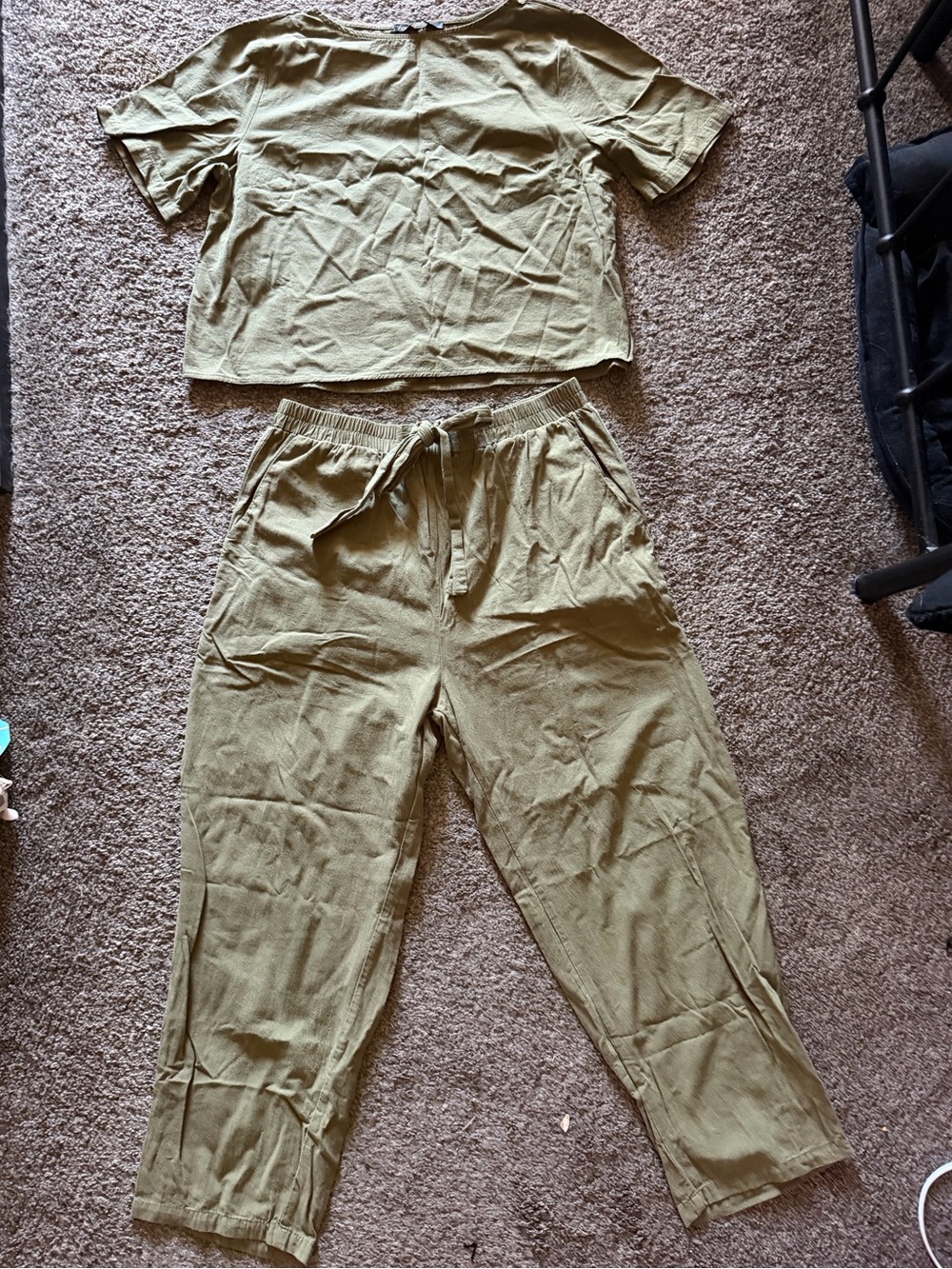 Zanzea Khaki Green Two Piece Baggy Wide Leg Pant Matching Set